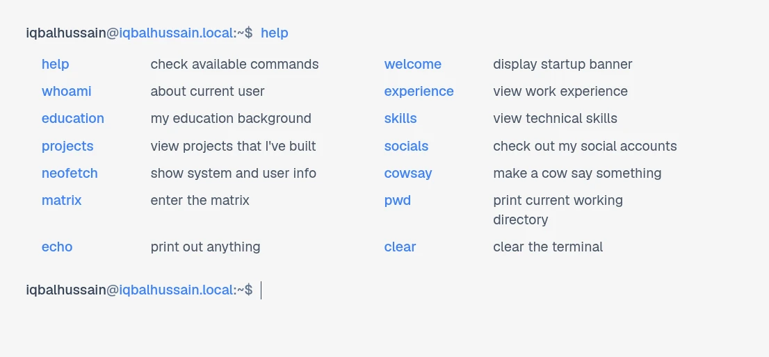 Interactive shell help command
