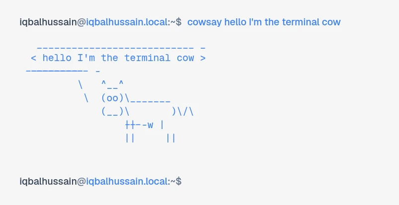 Cowsay command printing custom message